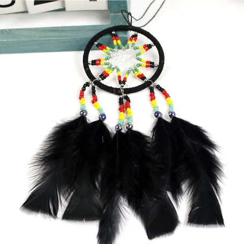 Handgemachter Schwarzer Traumfänger Feder Windspiel Wandbehang Heimdekoration Auto Ornament Geschenk