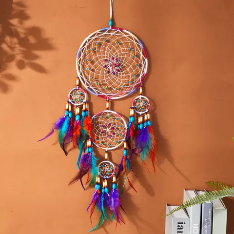 Handmade Feather Dream Catcher Iron Ring Hanging Ornament Nordic Colorful Wall Decor For Bedroom Home Living Room
