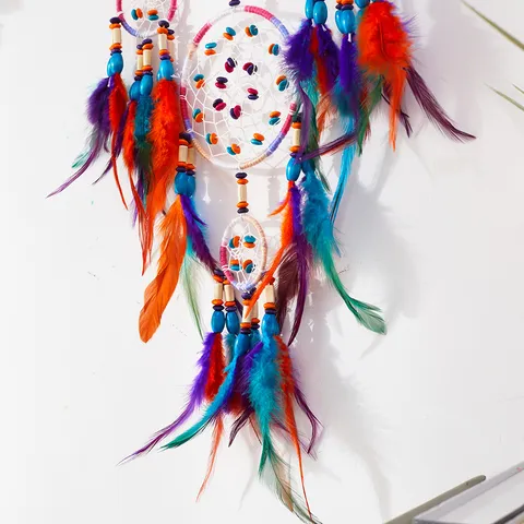 Handmade Feather Dream Catcher Iron Ring Hanging Ornament Nordic Colorful Wall Decor For Bedroom Home Living Room