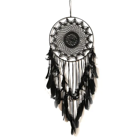 Nordic Black Dream Catcher Wall Hanging Large Handmade Feather Tassel Iron Ring Net Ornament For Wedding Bedroom Home Decor Halloween Gift