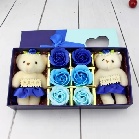 Caja de Regalo Creativa de Flores de Jabón Aromáticas con Ositos de Peluche y Rosas Diseño de Corazón Regalo de San Valentín