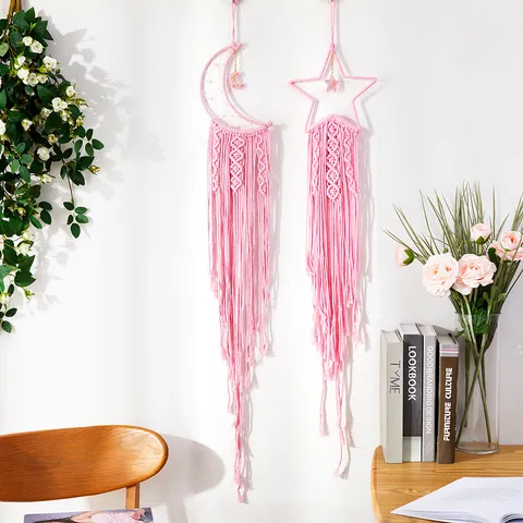 Nordic Cotton Rope Woven Tapestry Star And Moon Dream Catcher Wall Hanging Home Decor Boho Room Decoration Art Gift