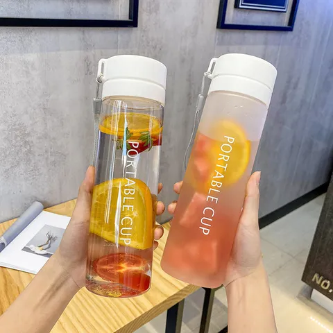 Modern Minimalist Plastic Water Bottle With Portable Lanyard Leakproof Matte Large Capacity Tumbler For Outdoor Travel Office Drinkware