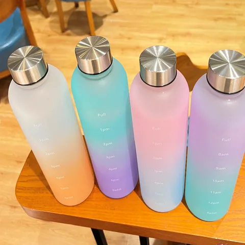 Gradient Plastic Water Bottle With Time Marker Portable Sports Fitness Gym Drinkware Leak Proof Travel Cup