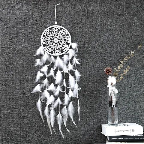 Weißer Traumfänger Wandbehang Federn Holzperlen Handgefertigt Gewebt Ornament Für Hochzeit Zuhause Schlafzimmer Büro Deko Geschenk
