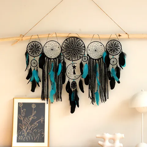 Attrape-Rêves Combiné Tissé à la Main Boho Suspension Murale Plume Dentelle Perles Pour Maison Chambre Salon Cadeau Décoration Festival