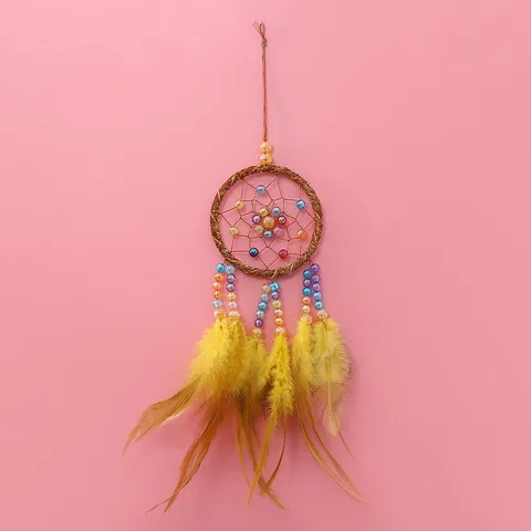 Fashion Minimalist Handwoven Dreamcatcher Hanging Ornament With Iron Beads Fumigated Feathers Car Interior Bedroom Decoration Gift