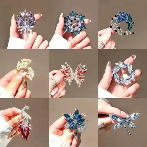 Fashion Alloy Rhinestone Insect Flower Brooch Elegant Crystal Pearl Lapel Pin Women Jewelry Gift