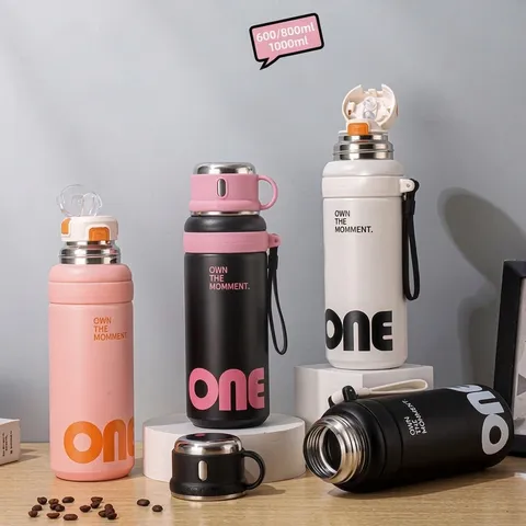 316 Edelstahl Vakuum Isolierflasche Große Kapazität Tragbare Thermoskanne Trinkflasche Mit Schüsseldeckel Trageseil Für Outdoor Sport Reisen