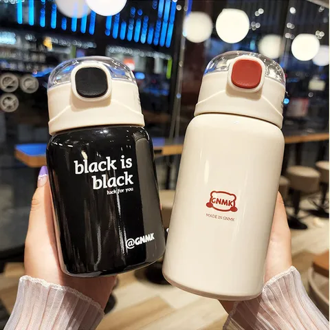 Simpatica Bottiglia Isotherme Con Coperchio a Scatto Thermos in Acciaio Inossidabile 304 Portatile Cannuccia Creativa Tazza da Viaggio Ufficio Regalo Universale