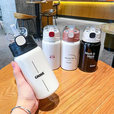 Simpatica Bottiglia Isotherme Con Coperchio a Scatto Thermos in Acciaio Inossidabile 304 Portatile Cannuccia Creativa Tazza da Viaggio Ufficio Regalo Universale
