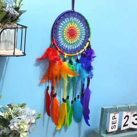 Bohemian Mehrfarbig Traumfänger Handgefertigt Feder Quaste Wandbehang Dekoration Handwerk Ornament Für Zuhause Hochzeit Party Kinder Geschenk
