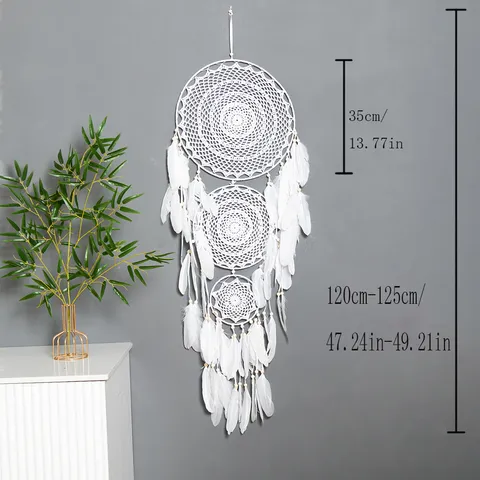Bohemian Large White Dream Catcher Handmade Woven Iron Ring Wall Hanging Decor With Feathers Wood Beads For Home Wedding Ornament