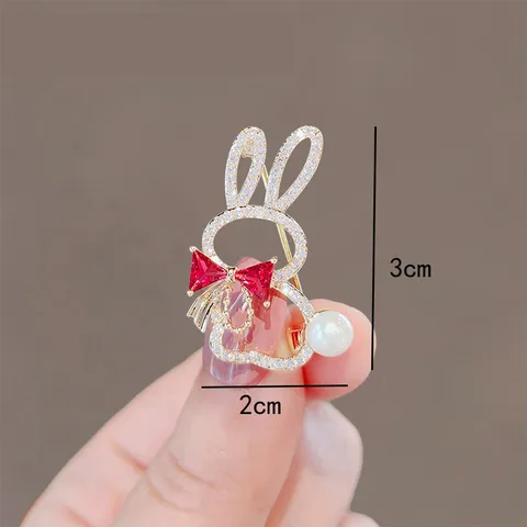 Cute Alloy Rhinestone Rabbit Brooch Pin With Artificial Pearl Animal Shaped Breastpin For Women Suit Jacket Jewelry Gift