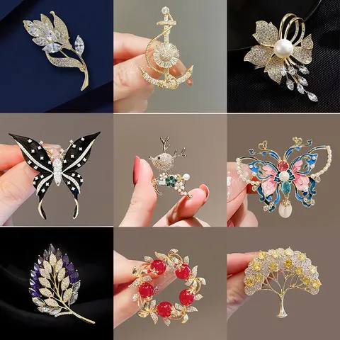 Elegant Wheat Ear Flower Butterfly Alloy Rhinestone Brooch Pin Women Fashion Jewelry Gift