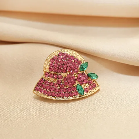 Creative Hat Shape Brooch Pin Alloy Pink Rhinestone Anti Exposure Suit Collar Lapel Pin Fashion Jewelry Women Gift