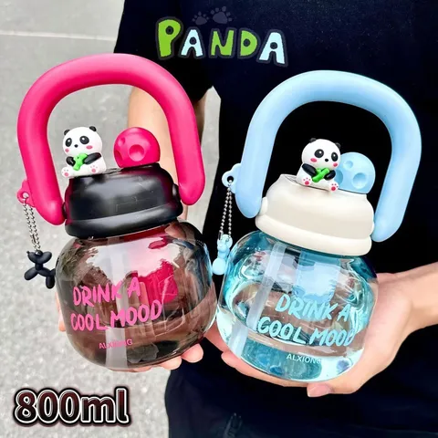 Carino Borraccia Panda Cartone Animato Con Cannuccia Bicchiere di Plastica Portatile di Grande Capacità Tazza da Viaggio per Studenti