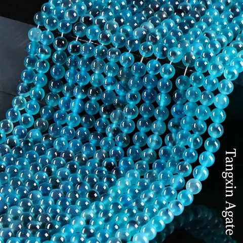 Natural Blue Sugar Heart Agate Round Loose Beads Polished Stone For DIY Bracelet Necklace Jewelry Making Handmade Crafts Unisex