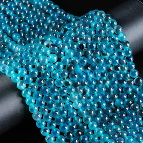 Natural Blue Sugar Heart Agate Round Loose Beads Polished Stone For DIY Bracelet Necklace Jewelry Making Handmade Crafts Unisex