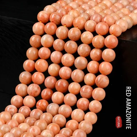 Natural Red Amazonite Loose Round Stone Beads For Jewelry Making DIY Handcrafted Bracelets Necklaces Polished Gemstone Beads
