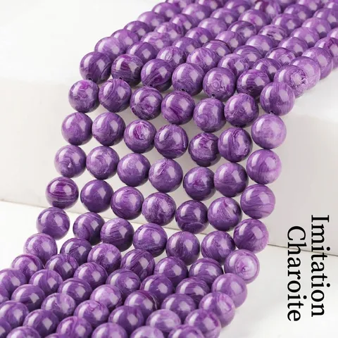 Imitation Charoite Round Beads Purple Silk Texture Synthetic Crystal Loose Beads For DIY Bracelet Necklace Jewelry Making Handmade Material
