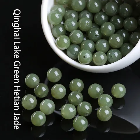 Natural Qinghai Hetian Jade Round Beads 8mm Polished Aqua Green Loose Beads For DIY Bracelet Necklace Jewelry Making