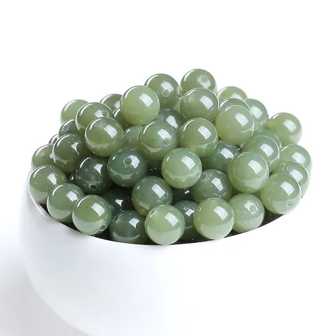 Natural Qinghai Hetian Jade Round Beads 8mm Polished Aqua Green Loose Beads For DIY Bracelet Necklace Jewelry Making