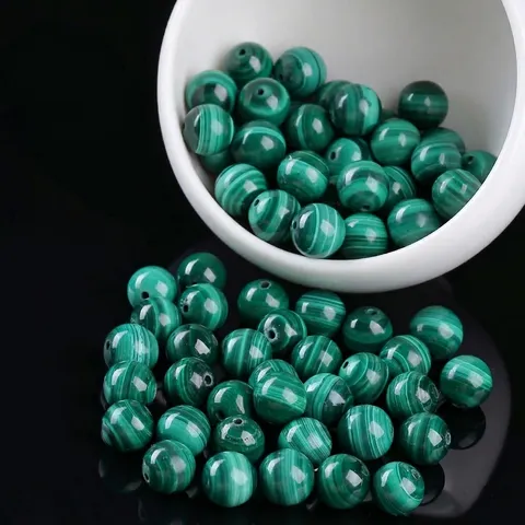 Natural Malachite Round Loose Beads Hand Polished Green Stone Spacer Beads DIY Jewelry Making Bracelet Necklace Craft