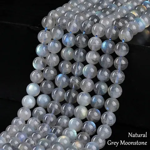 Natürliche Graue Mondstein Lose Perlen Runde Labradorit Blau Glanz Edelstein Perlen Für DIY Schmuckherstellung Zubehör Armband Halskette