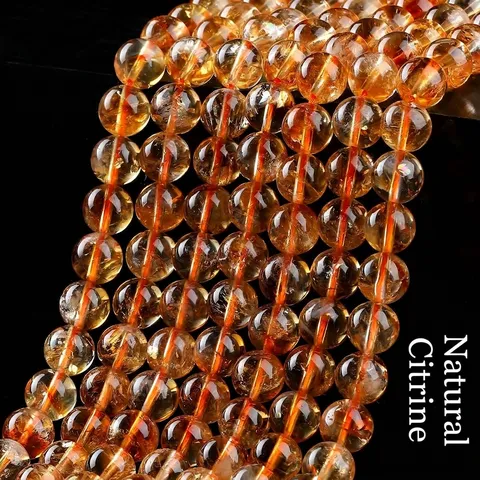 Cuentas Sueltas Redondas de Cuarzo Amarillo Citrino Natural para Creación de Joyas DIY Piedra Brasileña Pulida 4-12mm