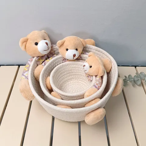 Cute Cartoon Bear Rabbit Cotton Woven Storage Basket Desktop Organizer Small Candy Gift Basket Home Decor For Office Living Room