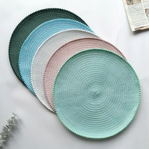 Stile Nordico Tovaglietta Tonda in Cotone Con Bordo Pompon Intrecciato Isolamento Termico Cucina Tavolo da Pranzo Arredamento