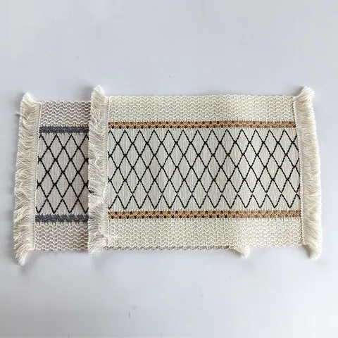 Boho Cotton Woven Placemat With Tassels Geometric Rhombus Heat Resistant Table Mat For Dining Room Kitchen Home Decor