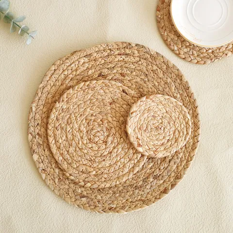 Manteles Individuales Tejidos Posavasos de Paja Natural Redondos Ovalados Aislantes Térmicos Tapetes de Mesa Para Cocina Cena Salvamanteles Moderno Minimalista Hogar