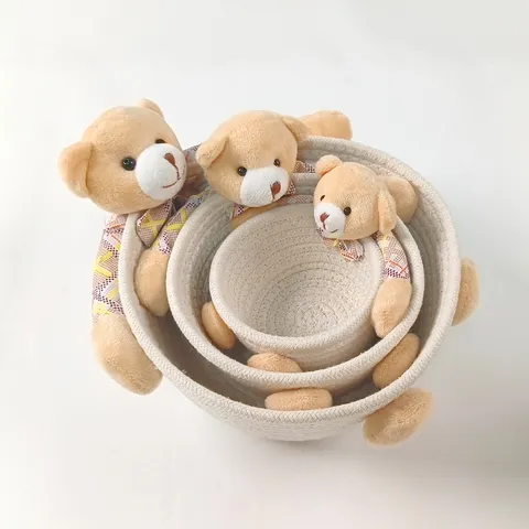 Cute Cartoon Bear Rabbit Cotton Woven Storage Basket Desktop Organizer Small Candy Gift Basket Home Decor For Office Living Room