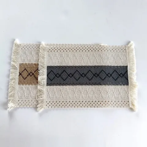 Boho Cotton Woven Placemat With Tassels Geometric Rhombus Heat Resistant Table Mat For Dining Room Kitchen Home Decor