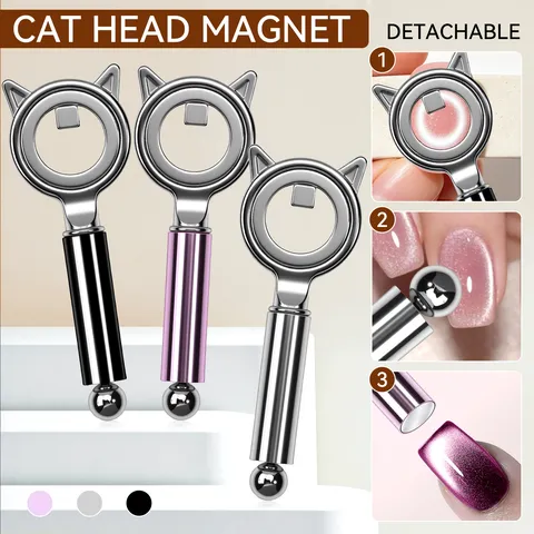 Professional 3-in-1 Cat Head Nail Magnet Wand Tool Cat Ear Design Detachable Magnetic Rod For Cat Eye Polish Effect Nail Art Accessories
