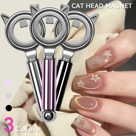Professional 3-in-1 Cat Head Nail Magnet Wand Tool Cat Ear Design Detachable Magnetic Rod For Cat Eye Polish Effect Nail Art Accessories