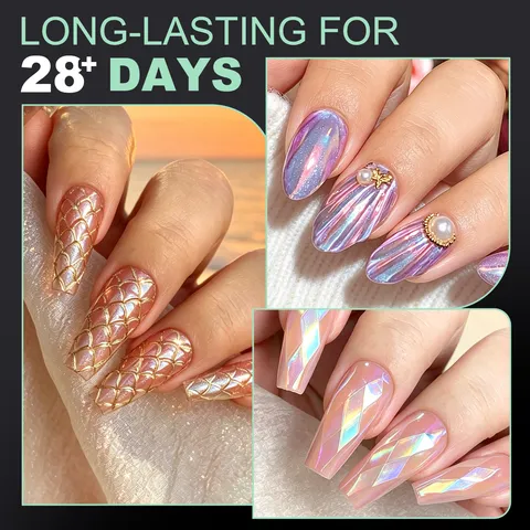 Unghie Finte 3D Diamante Scaglia di Pesce Conchiglia Lunghe Bara in Soft Gel Cangianti Trasparenti Mandorla Set per Donna Quotidiano Festa