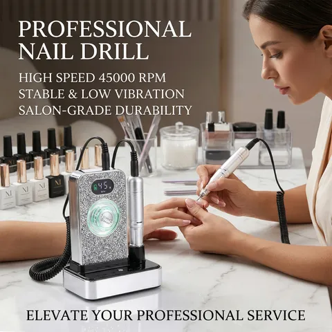 Professional Electric Nail Drill 45000 RPM Portable Rechargeable Rhinestone Inlaid Metal Plastic Nail Polishing Machine For Salon Home Use