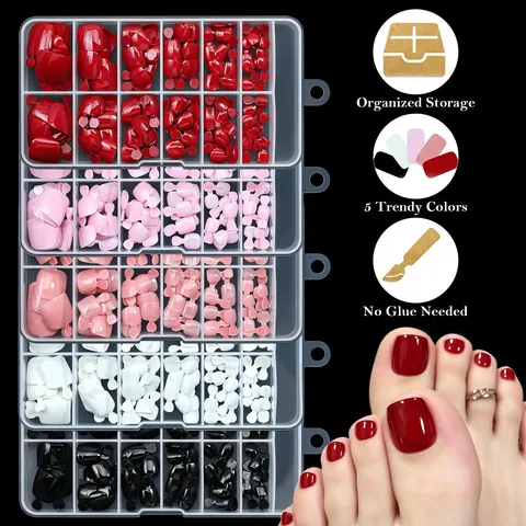 Glossy Nude Pink White French Tip Press-on Toe Nails For Women Fashion Foot Nail Art Decoration Multi-Size Boxed Set