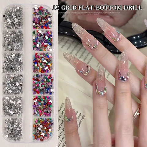 12-Gitter Mini Flachboden Nagelkunst Strass Mischformen Harz Glas DIY Maniküre Dekoration Für Salon Damen