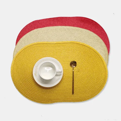 Set de Table Tissé en PP Minimaliste Nordique Ovale Isolation Thermique Nappe de Table à Manger Restaurant Ouest Tapis d'Assiette Sous-Verre