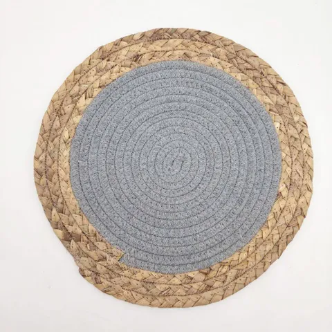 Modern Round Straw Woven Cotton Rope Place Mat Heat Insulating Pot Trivet Color Block Handwoven Decorative Dinnerware Mat For Dining Table Home Kitchen