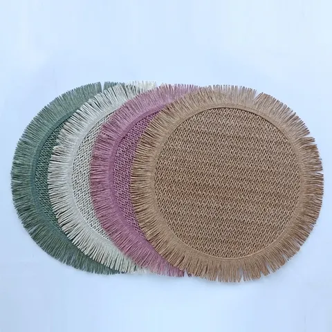 Tovaglietta Tonda in Corda di Carta Con Nappe Tovaglietta Tessuta Traforata Per Sala da Pranzo Cucina Decorazione Stile Minimalista