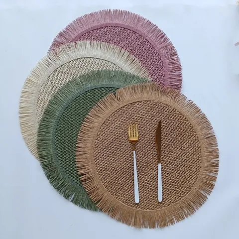 Tovaglietta Tonda in Corda di Carta Con Nappe Tovaglietta Tessuta Traforata Per Sala da Pranzo Cucina Decorazione Stile Minimalista