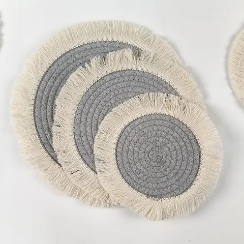 Tovaglietta Rotonda Minimalista Nordica in Cotone Tessuto con Frangia Isolamento Termico