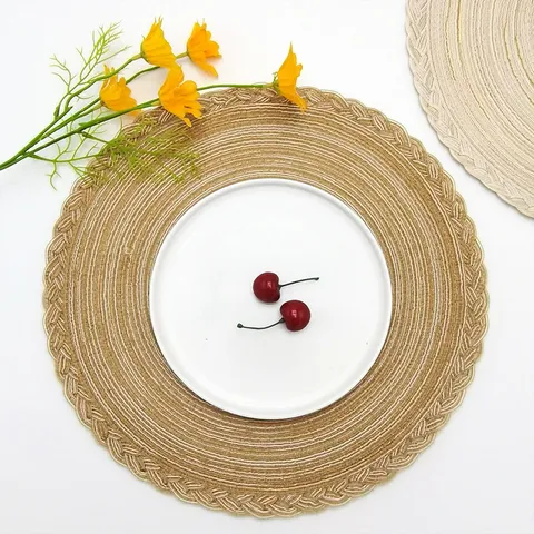 Nordic Cotton Yarn Round Placemat Braided Heat Resistant Table Mat Kitchen Dining Tableware Pad Coaster