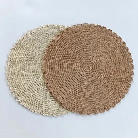 Rond Geweven Tafelset Katoengaren Kantrand Tafelsets Voor Eettafel Thuis Keuken Bruiloft Feest Decoratie Tafelmat