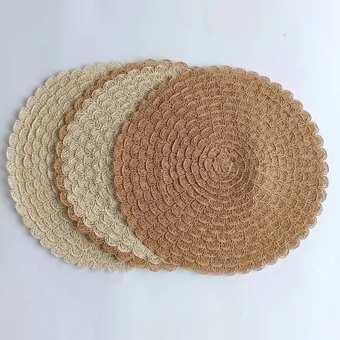Tovaglietta Rotonda Creativa in Carta Tessuta Tinta Unita Bordo Ondulato Tovaglia Termoresistente Stile Francese Sala da Pranzo Arredamento Casa